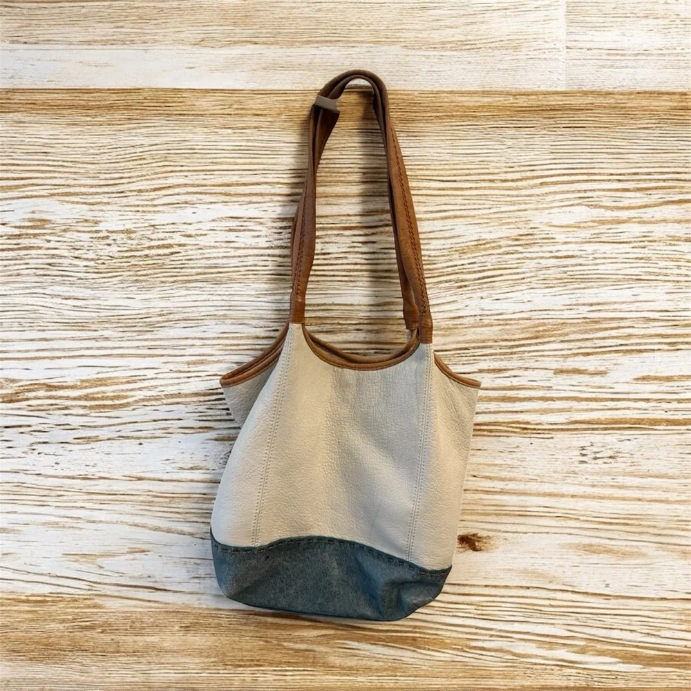 The Sak Tan and Brown Tote Bag | Leather Shoulder Bag. Two Toned. Bohemian